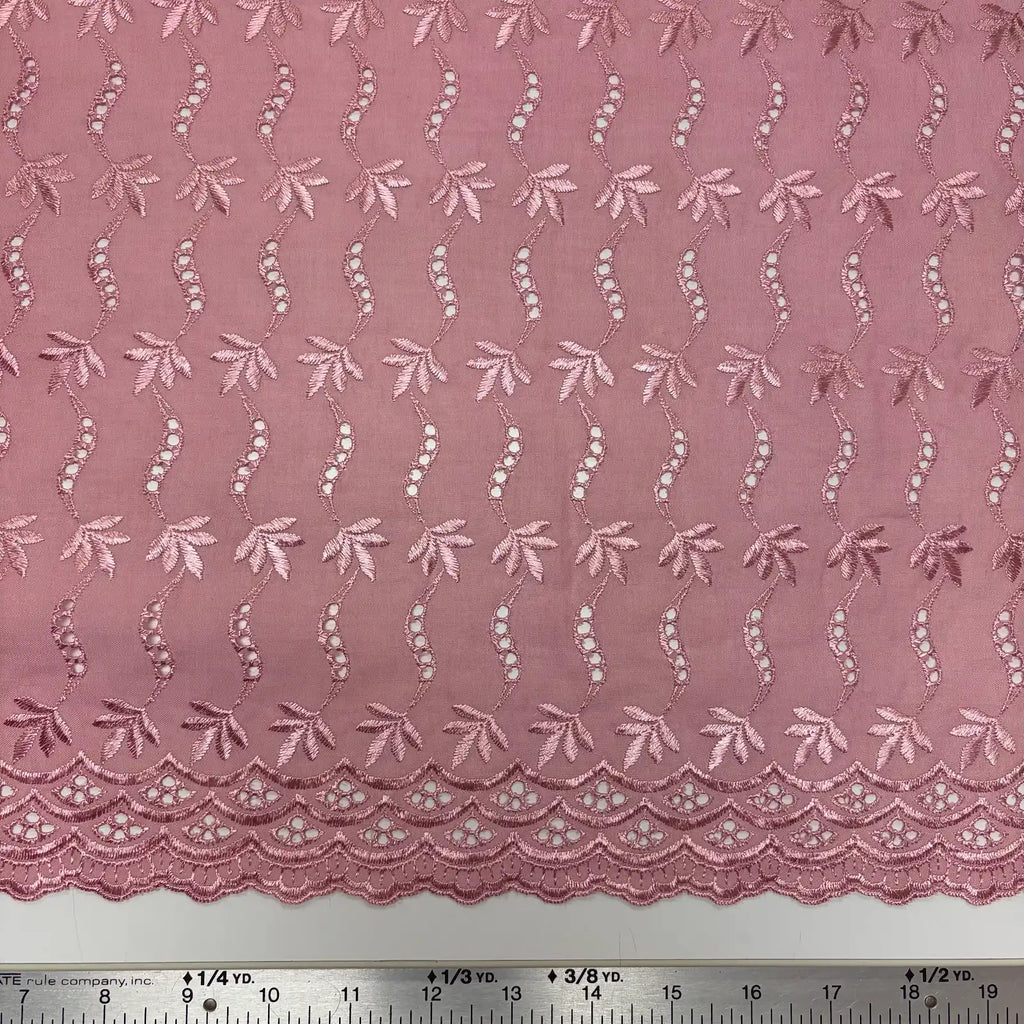 Dusty Rose Leaf Eyelet Embroidered Lawn | Lace