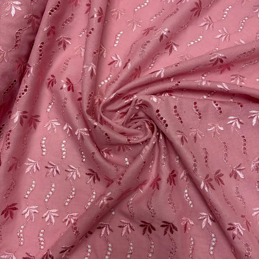 Dusty Rose Leaf Eyelet Embroidered Lawn | Lace