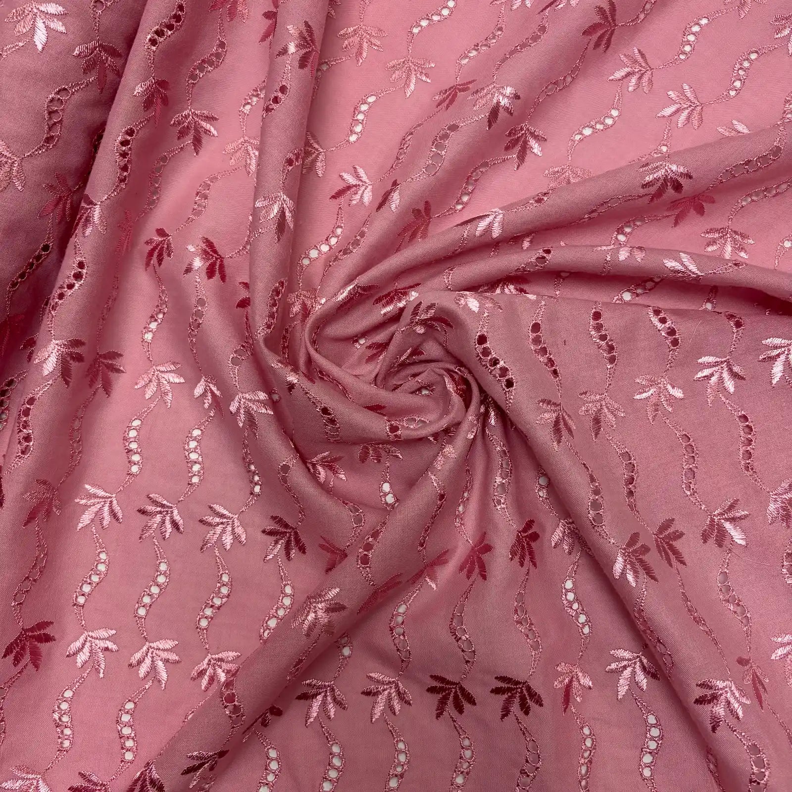 Dusty Rose Leaf Eyelet Embroidered Lawn | Lace
