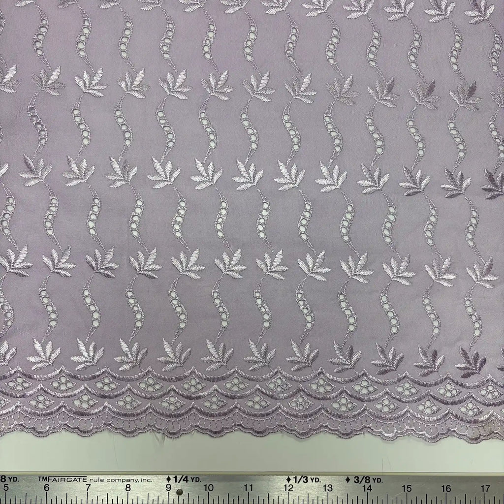 Light Purple Leaf Eyelet Embroidered Lawn | Lace