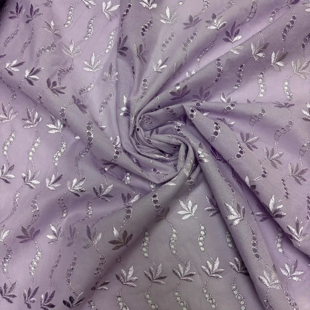Light Purple Leaf Eyelet Embroidered Lawn | Lace