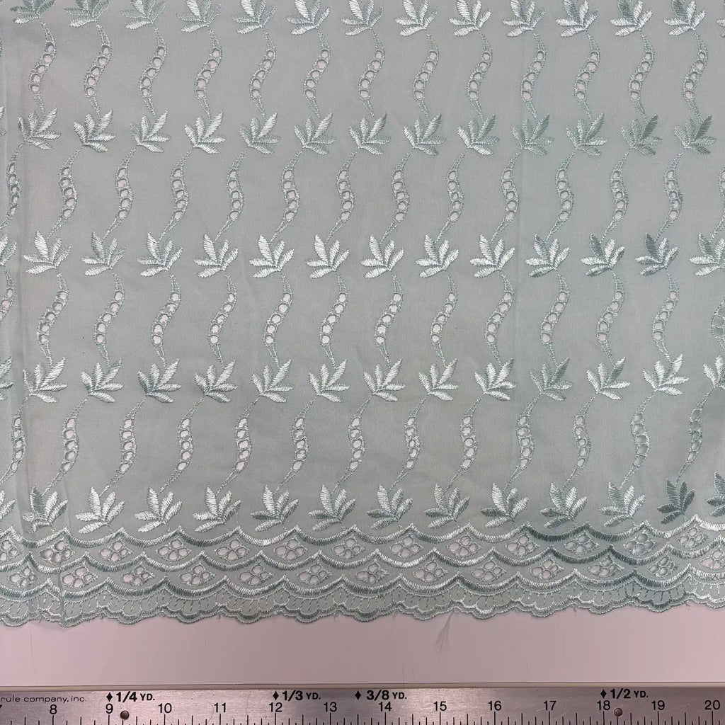 Light Blue Leaf Eyelet Embroidered Lawn | Lace