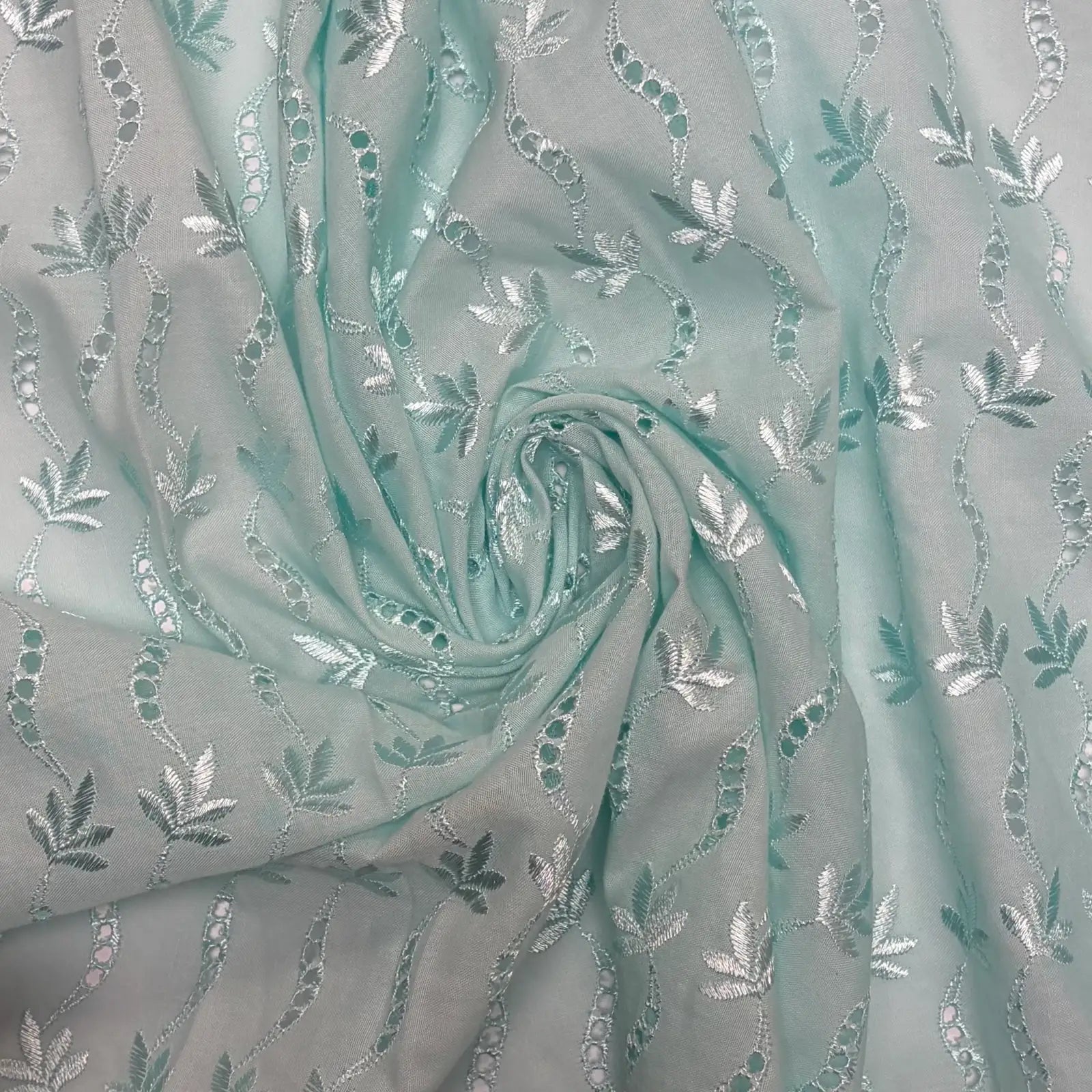 Light Blue Leaf Eyelet Embroidered Lawn | Lace
