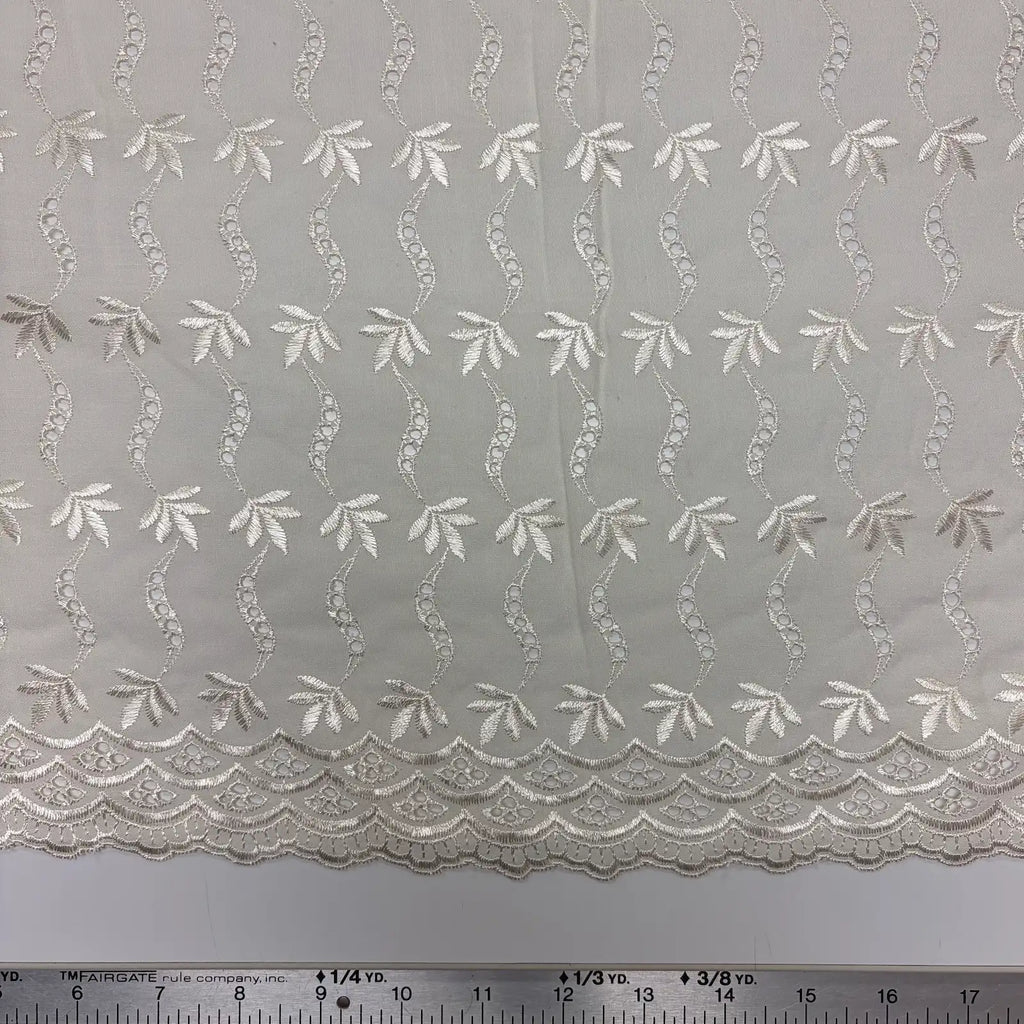 Off White Leaf Eyelet Embroidered Lawn | Lace