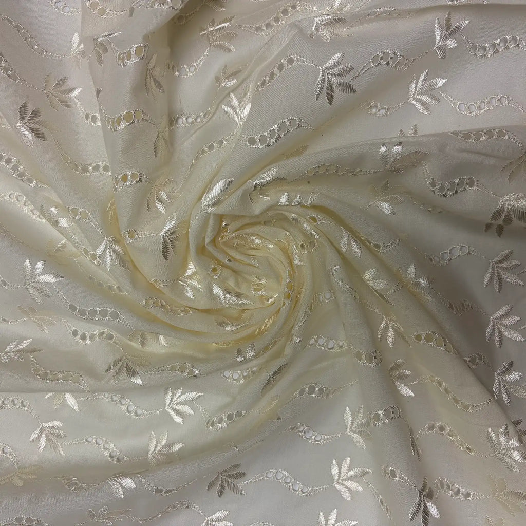 Off White Leaf Eyelet Embroidered Lawn | Lace
