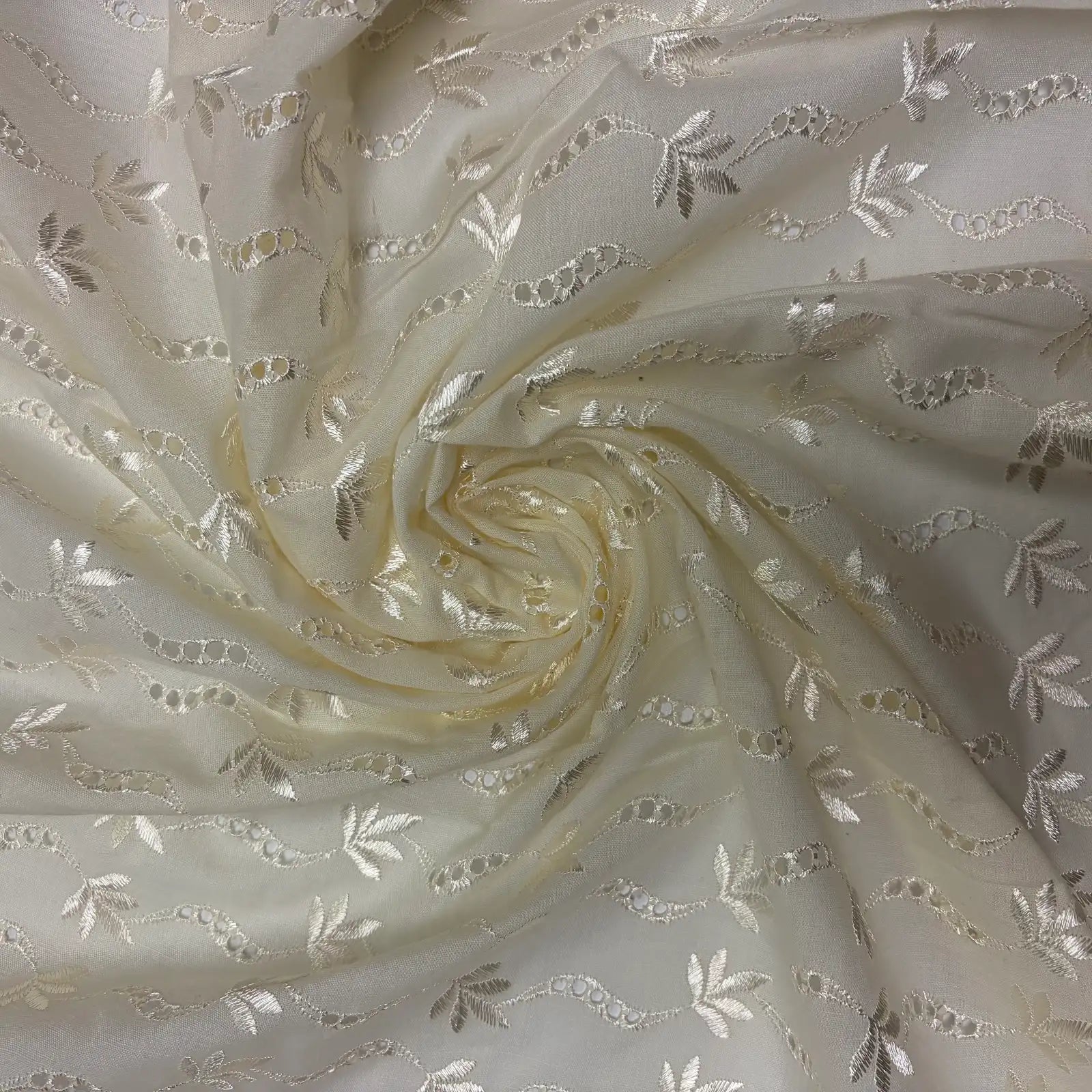 Off White Leaf Eyelet Embroidered Lawn | Lace
