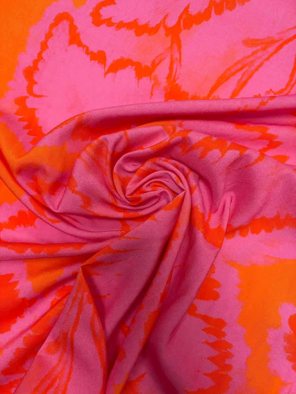 Pink and Orange Leaf Print | Viscose | Made in Italy