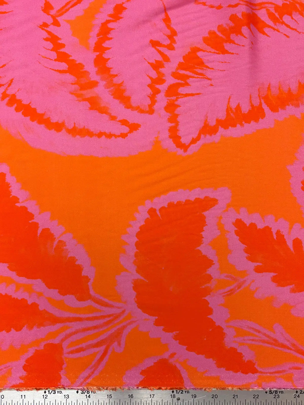 Pink and Orange Leaf Print | Viscose | Made in Italy