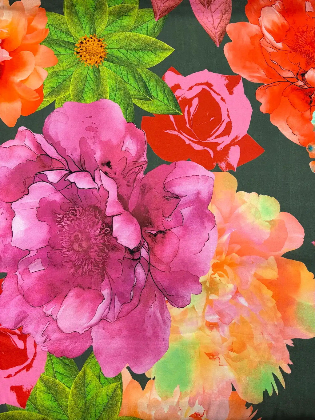 Multicolor Oversized Floral on Hunter Green | Viscose | Made in Italy