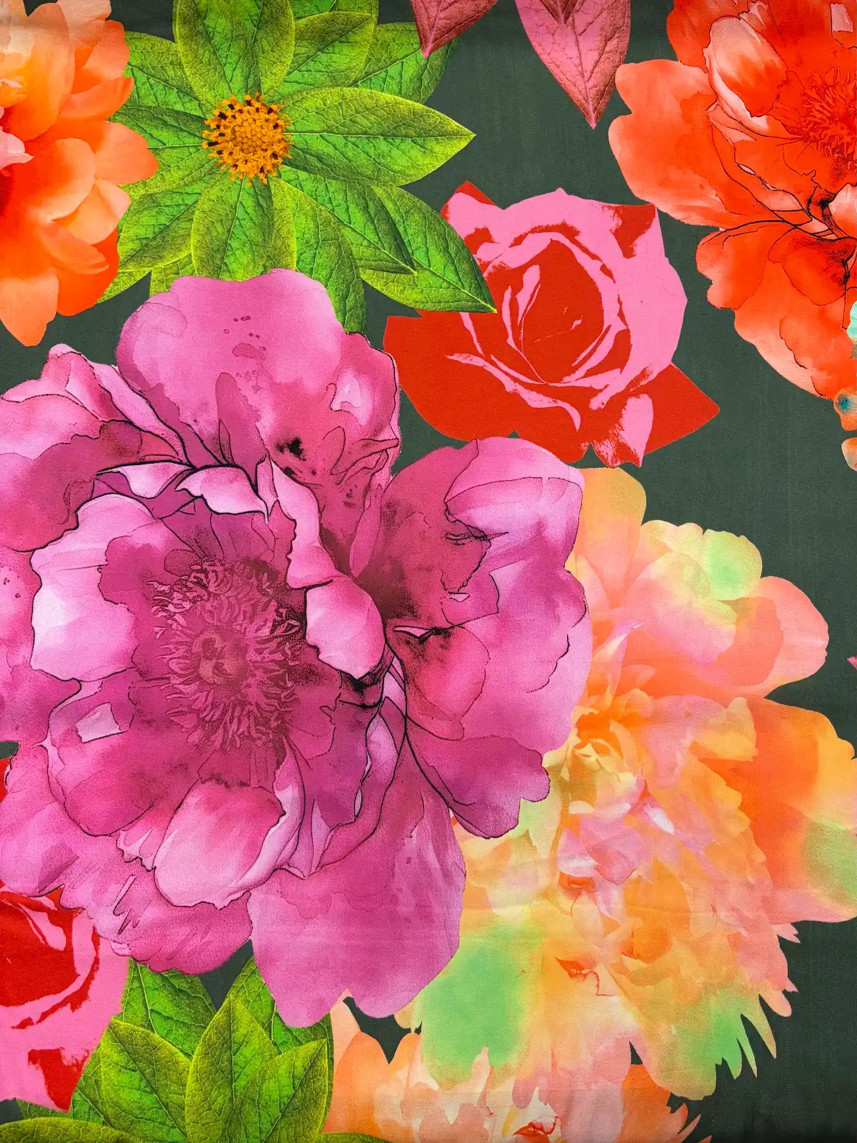 Multicolor Oversized Floral on Hunter Green | Viscose | Made in Italy