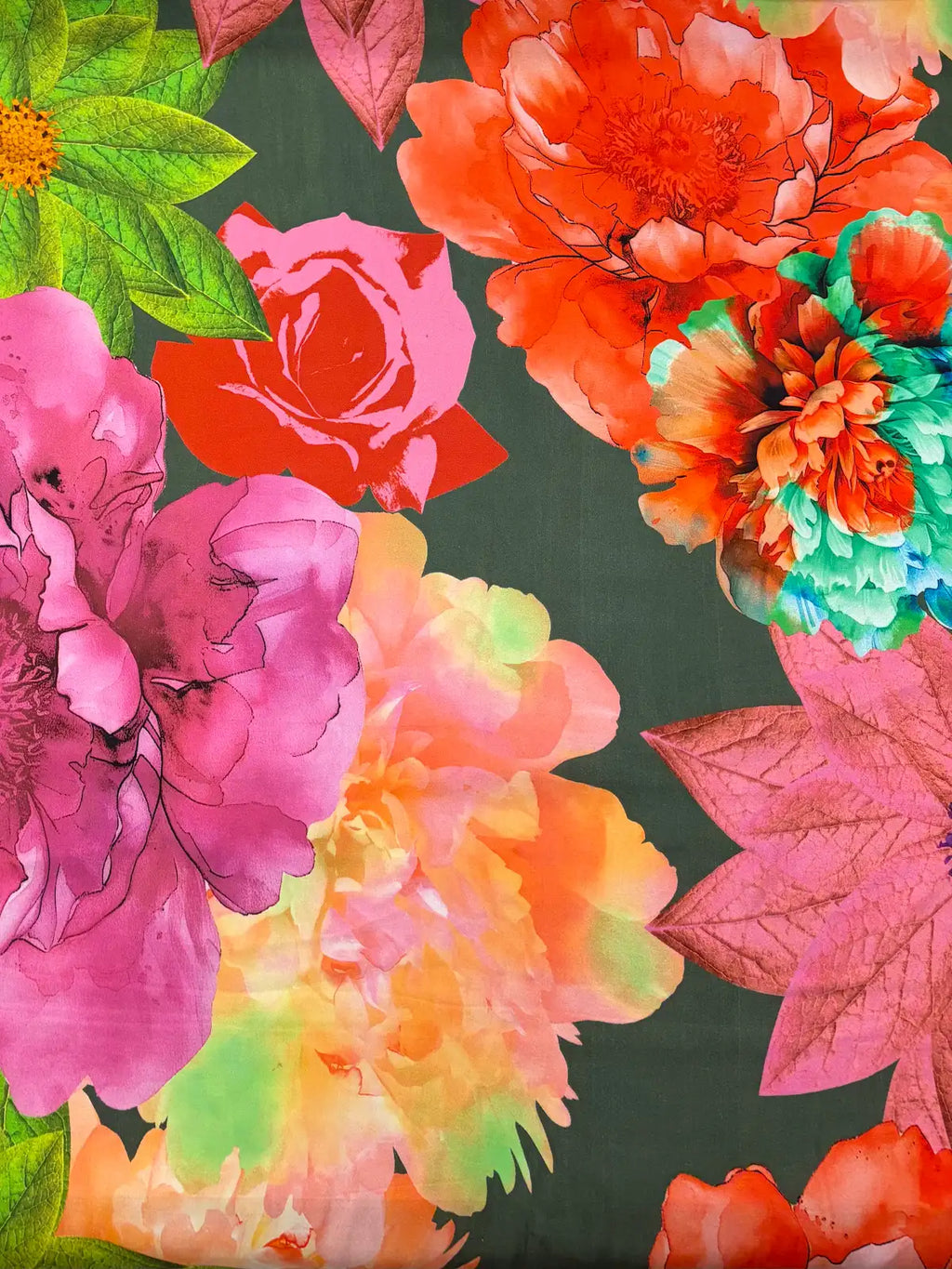 Multicolor Oversized Floral on Hunter Green | Viscose | Made in Italy