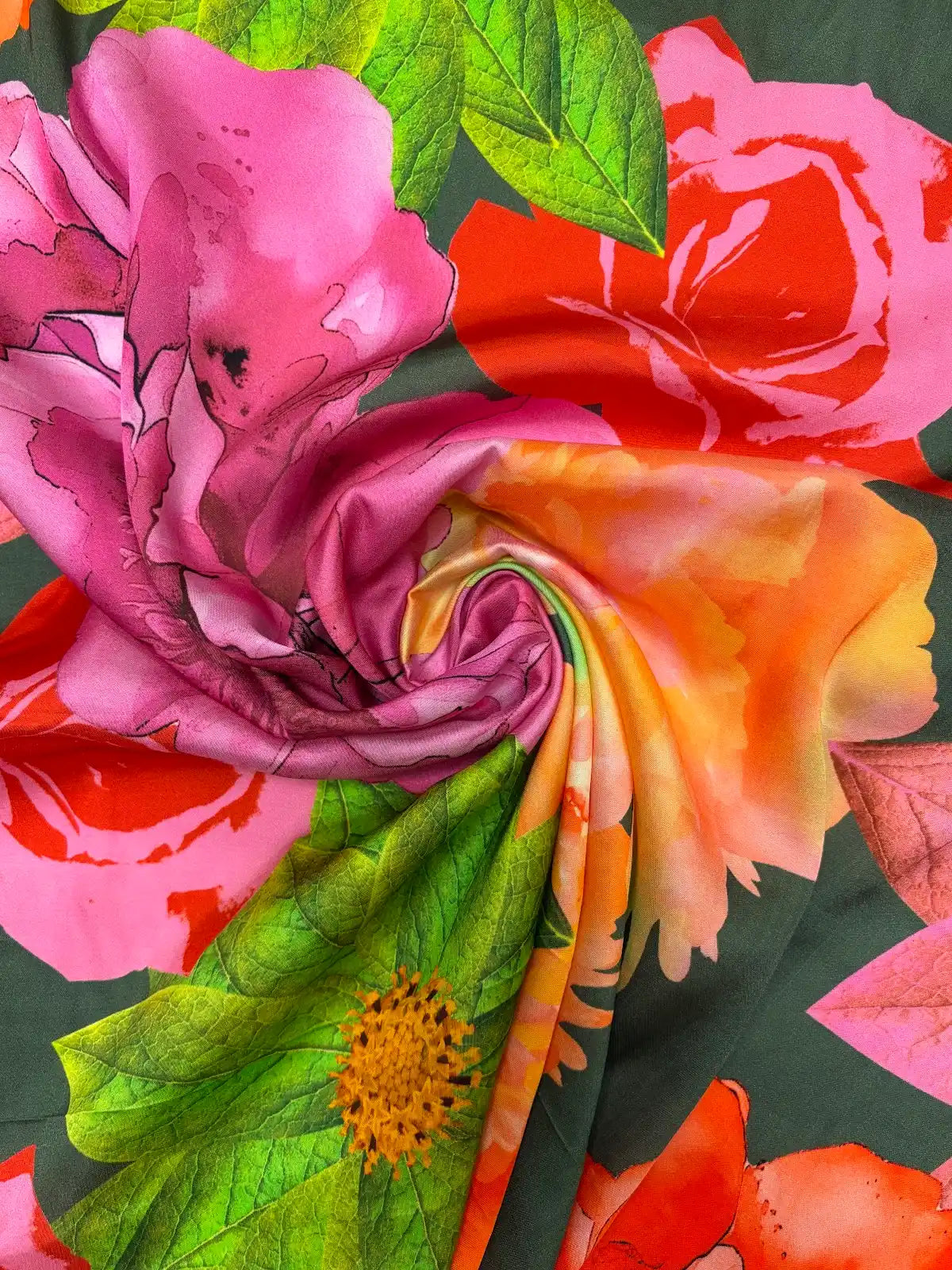 Multicolor Oversized Floral on Hunter Green | Viscose | Made in Italy
