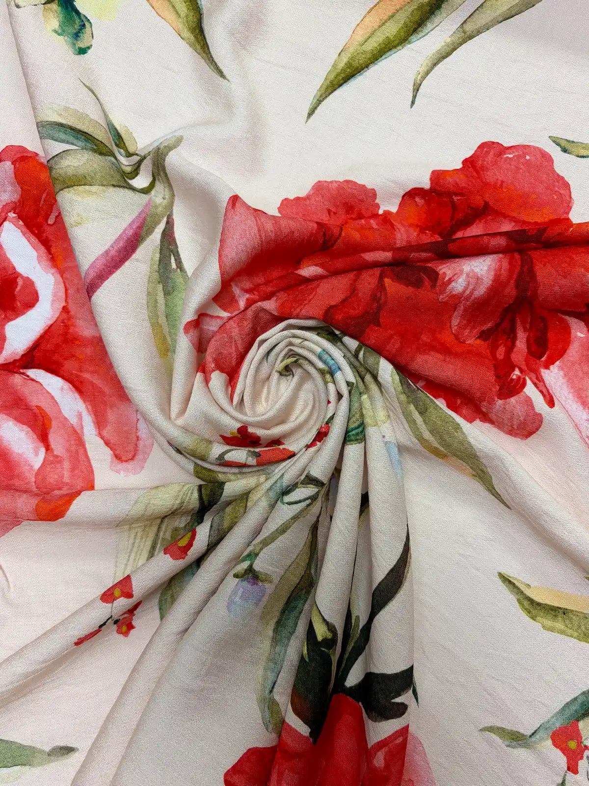 Red Floral on Cream | Viscose | Made in Italy