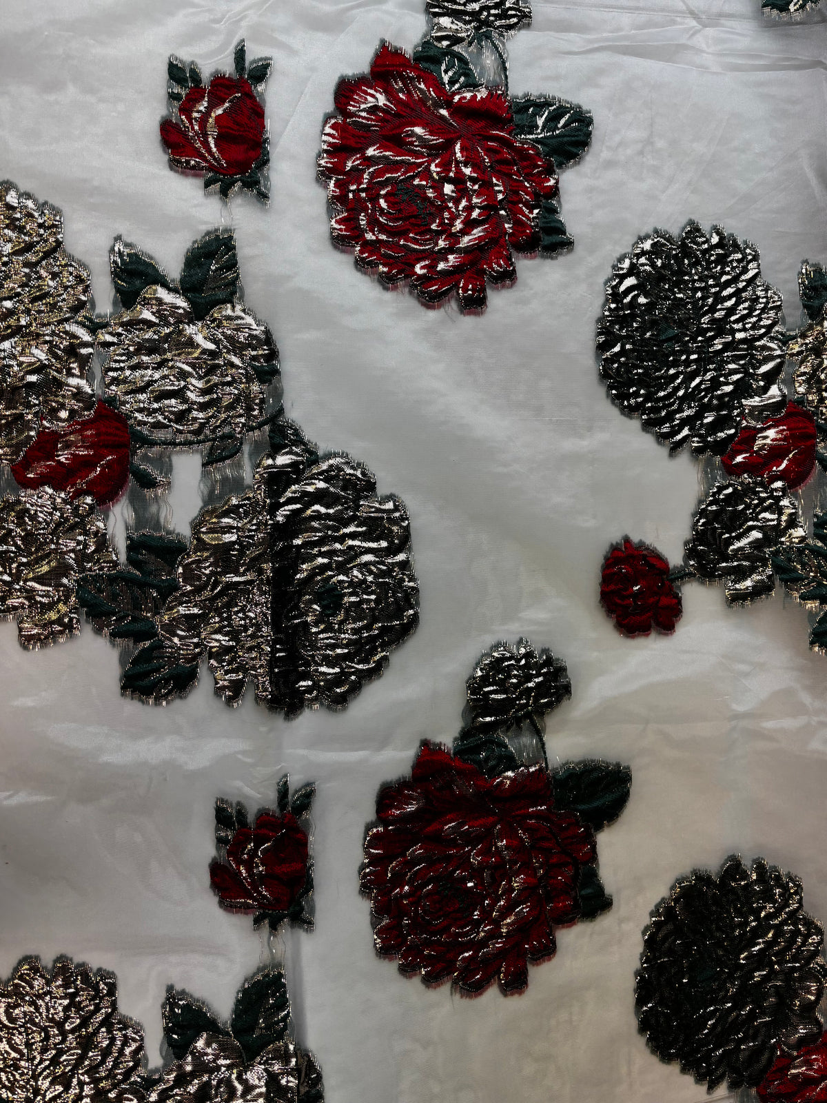 Shiny Gold Rose Embroidery | Mesh