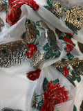 Shiny Gold Rose Embroidery | Mesh