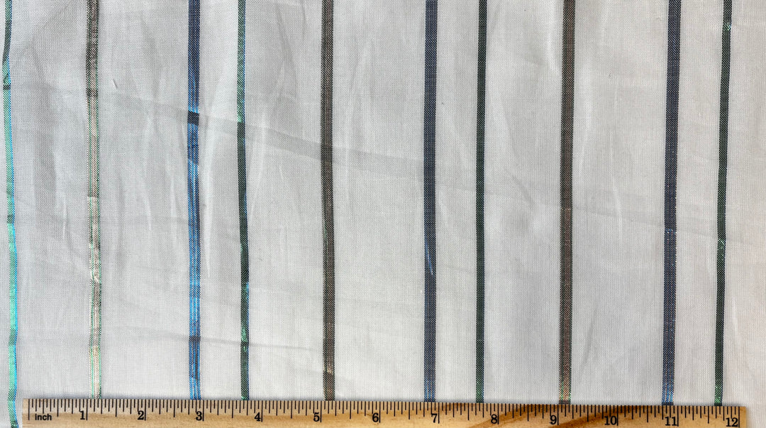 Metallic Stripe Multi on White | Cotton