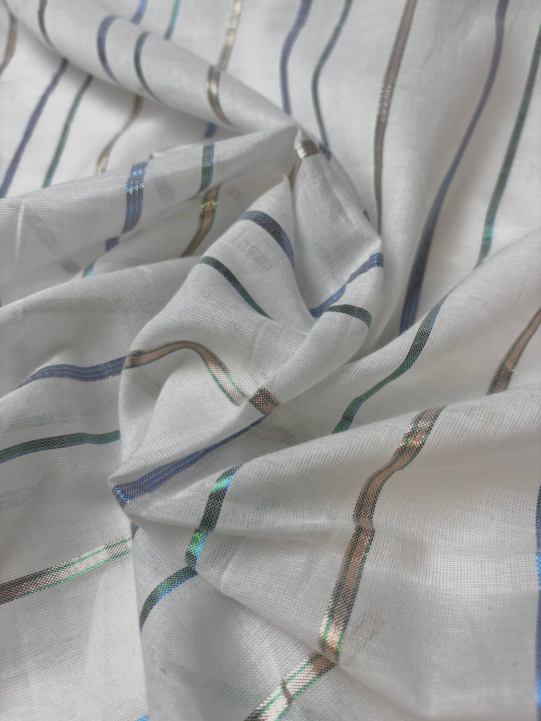 Metallic Stripe Multi on White | Cotton