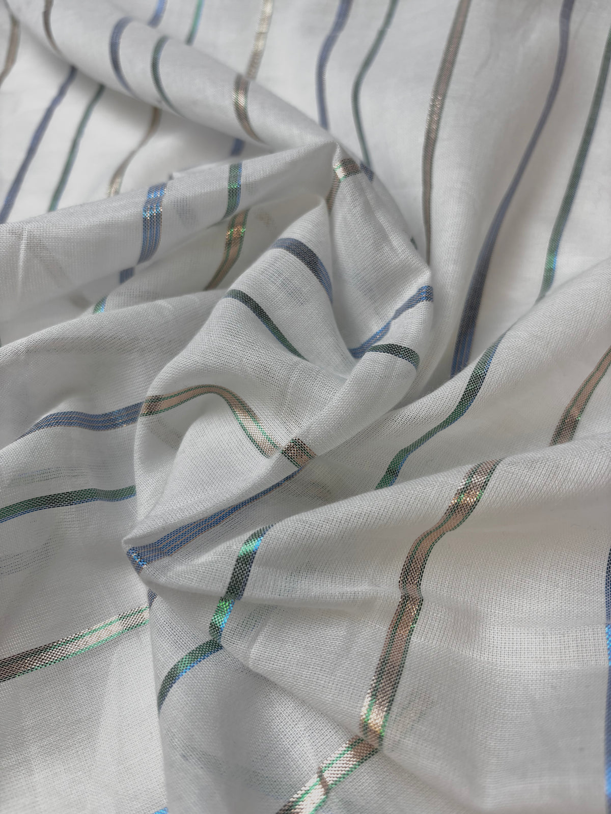 Metallic Stripe Multi on White | Cotton