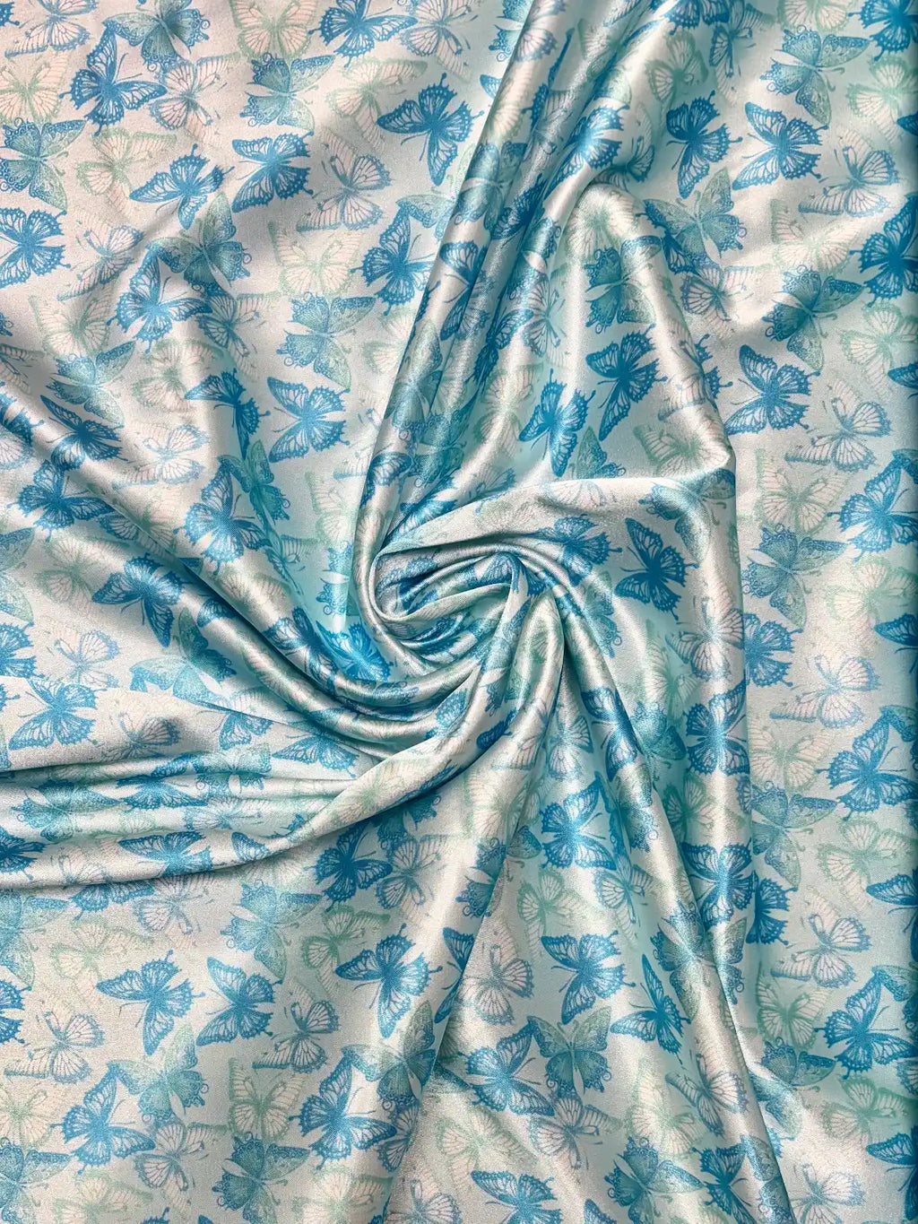 Light Blue Butterfly Print | Charmeuse Satin