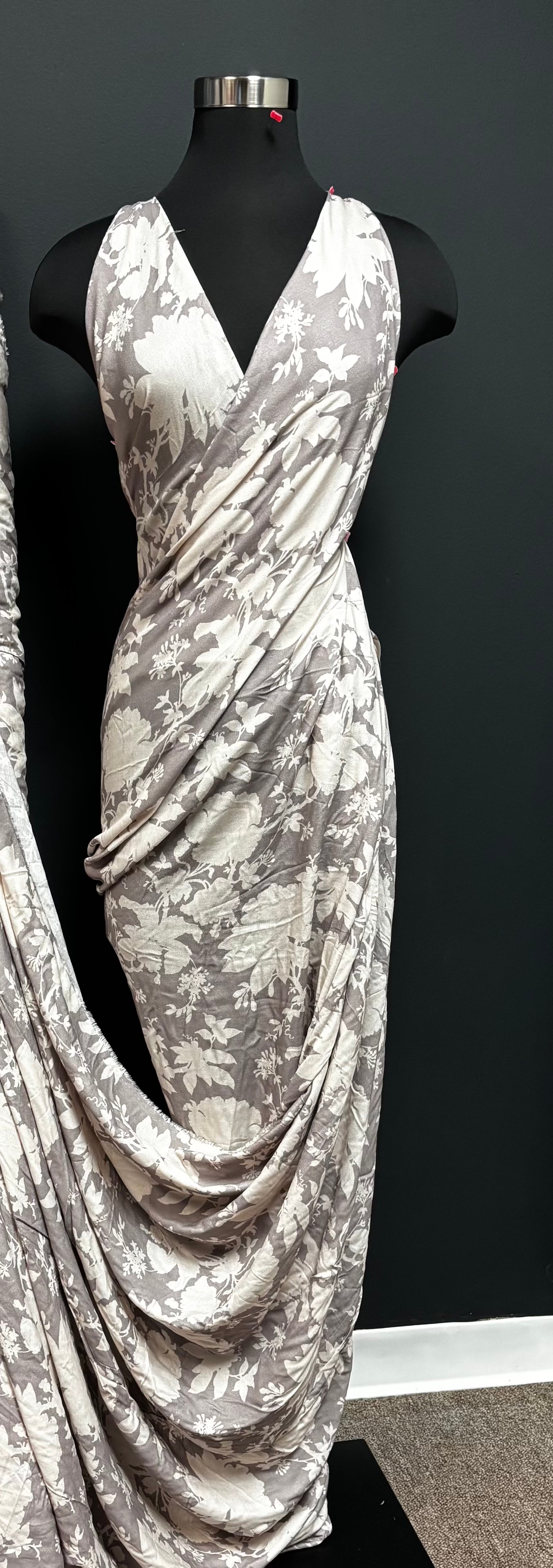 Cream Floral on Taupe | Rayon