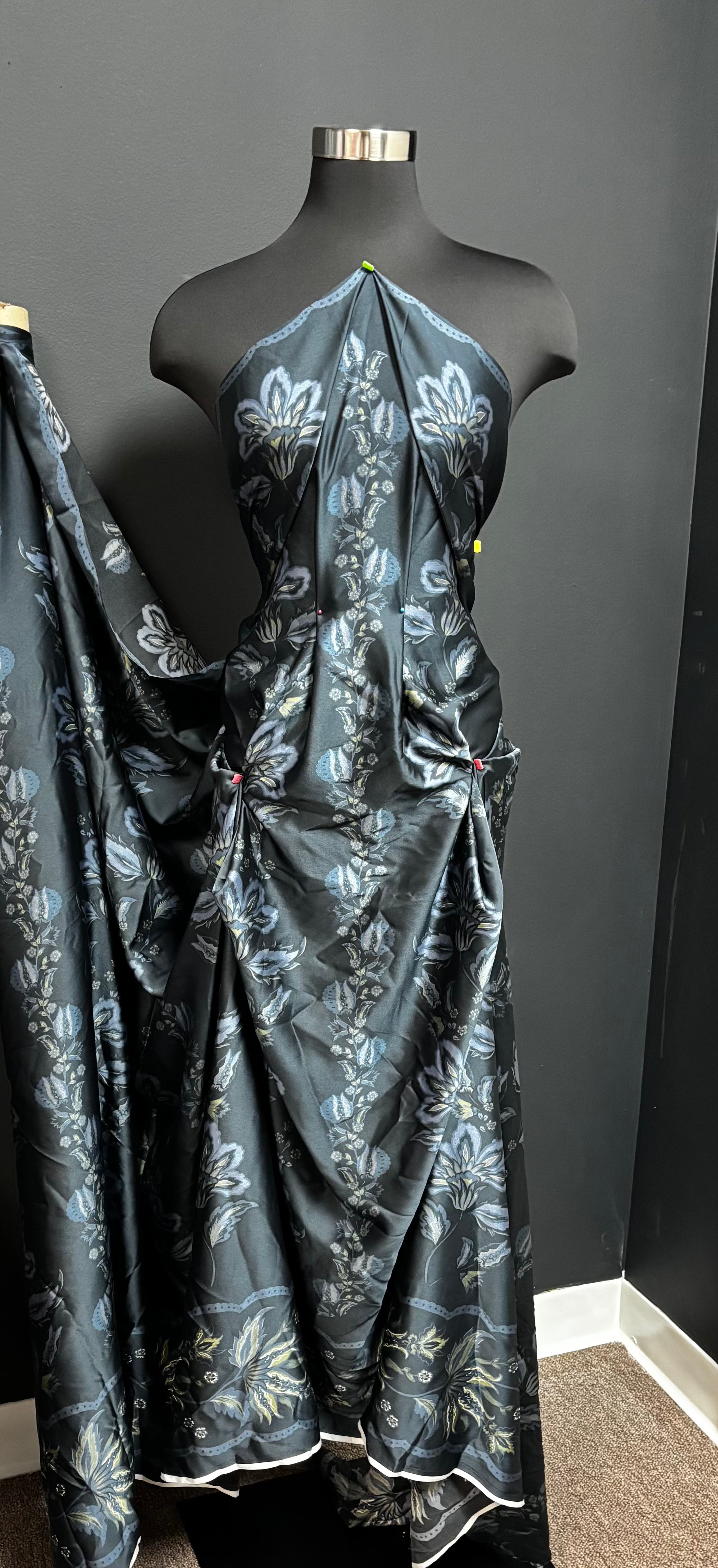 Navy with Flowers | Poly Viscose