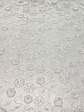 White Beaded Embroidered Sequin Floral with Scallop Selvedge | Lace