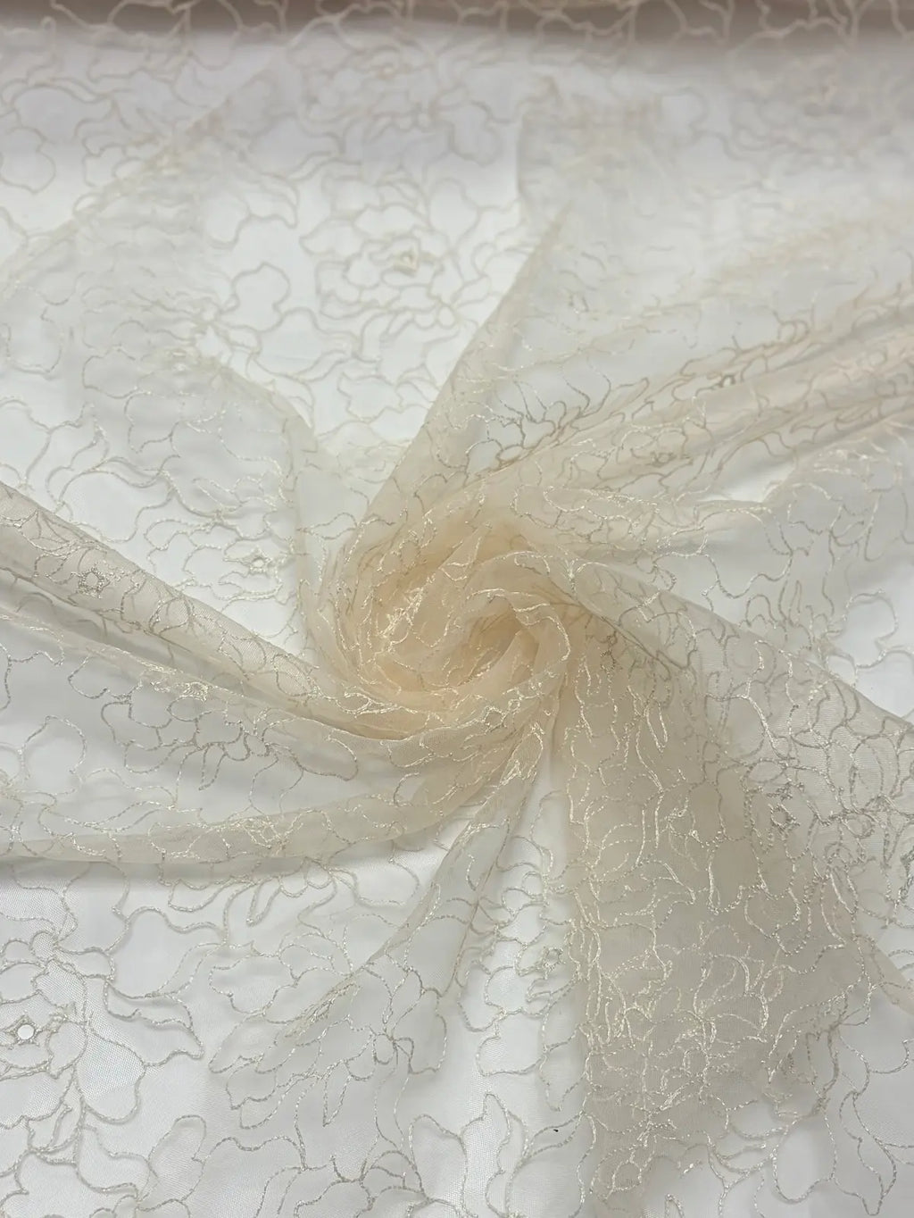 Peach Surface Floral Embroidery on Mesh | Lace