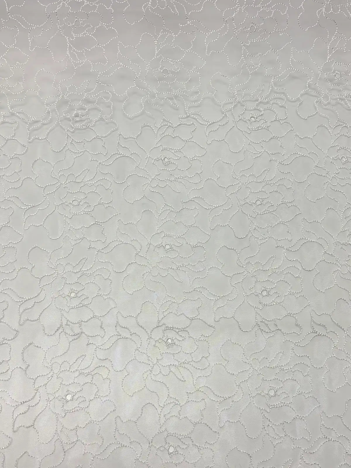 White Surface Floral Embroidery on Mesh | Lace