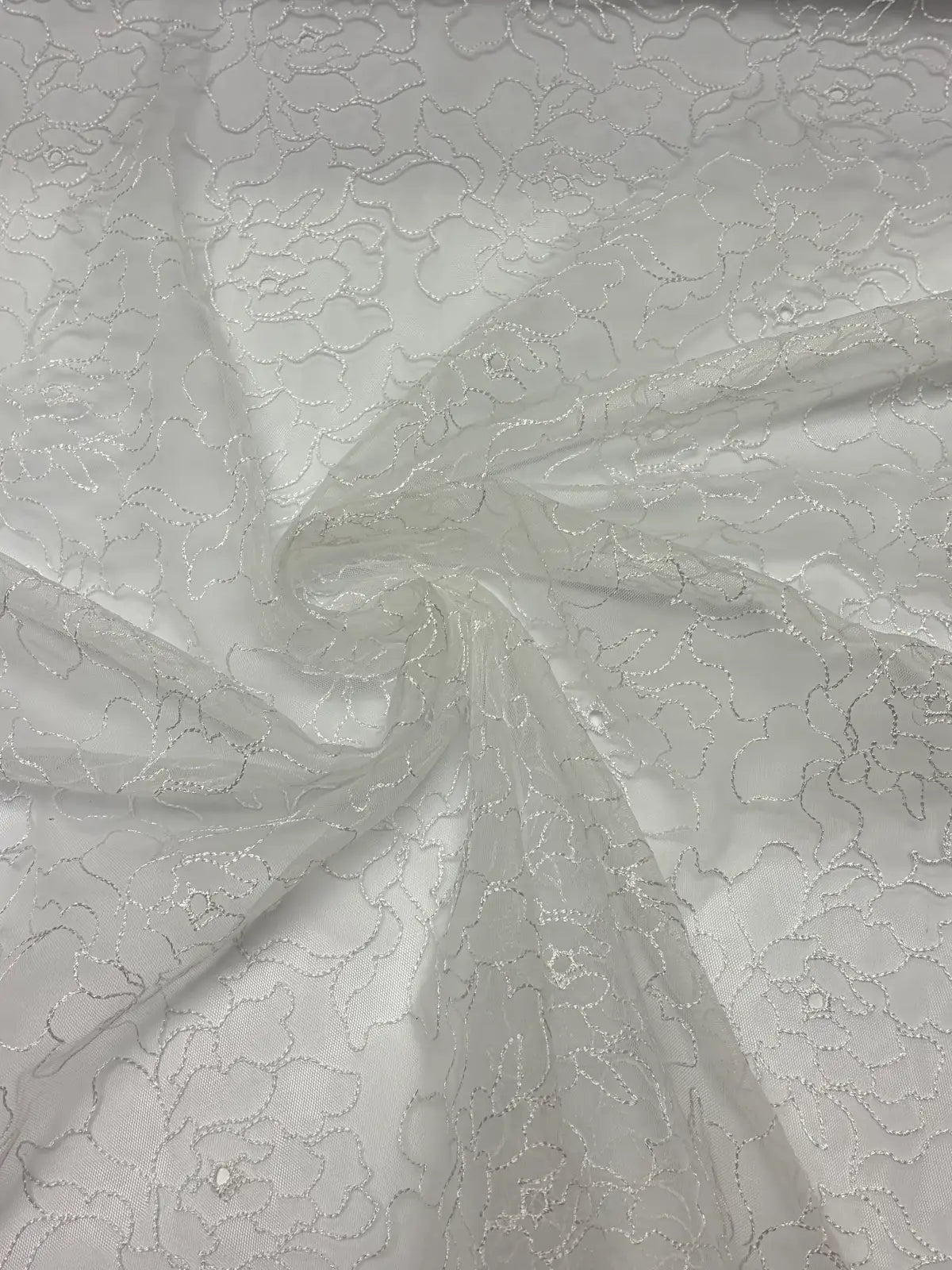 White Surface Floral Embroidery on Mesh | Lace