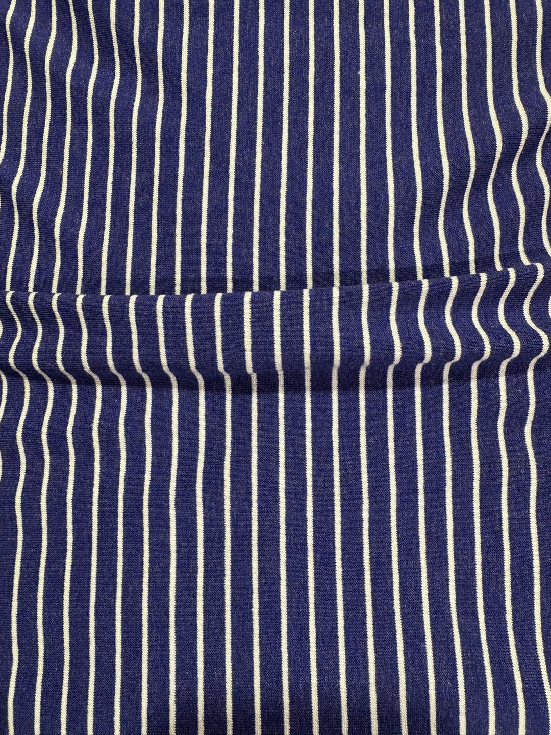 Knit Cotton Fabric - Blue with White Stripes
