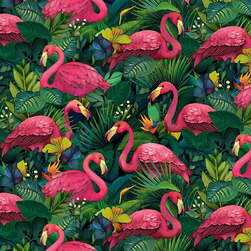 FLAMINGOS ON TROPICAL LEAVES  | Paradise Found | TImeless Treasures
