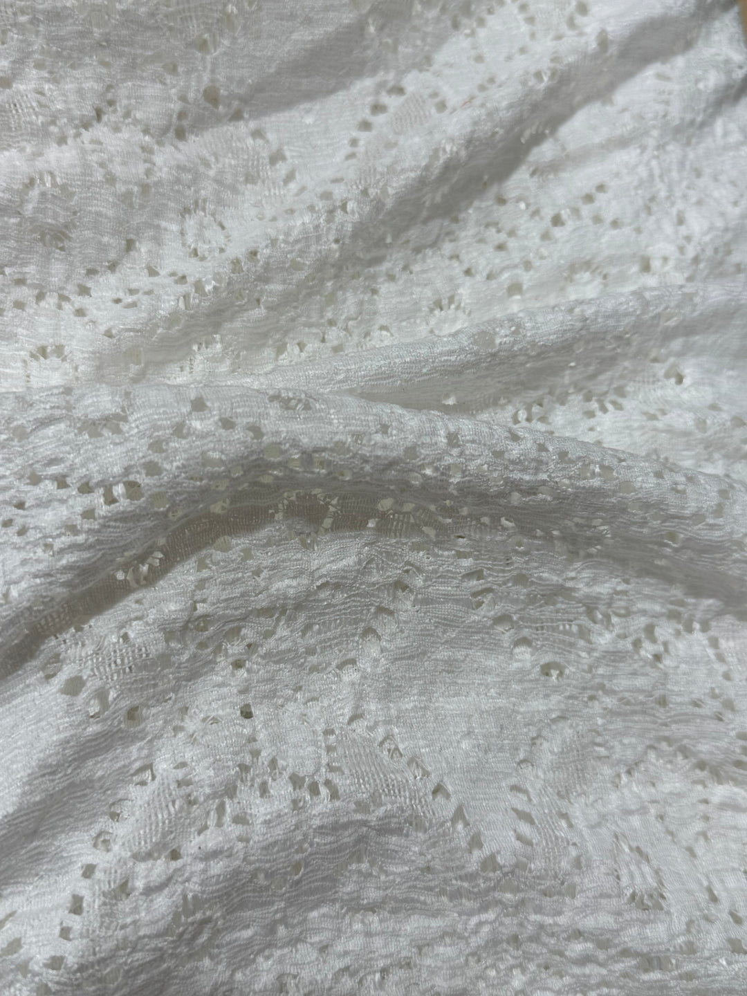 Poly Cotton Blend Fabric - Diamond Pattern Lace Ivory