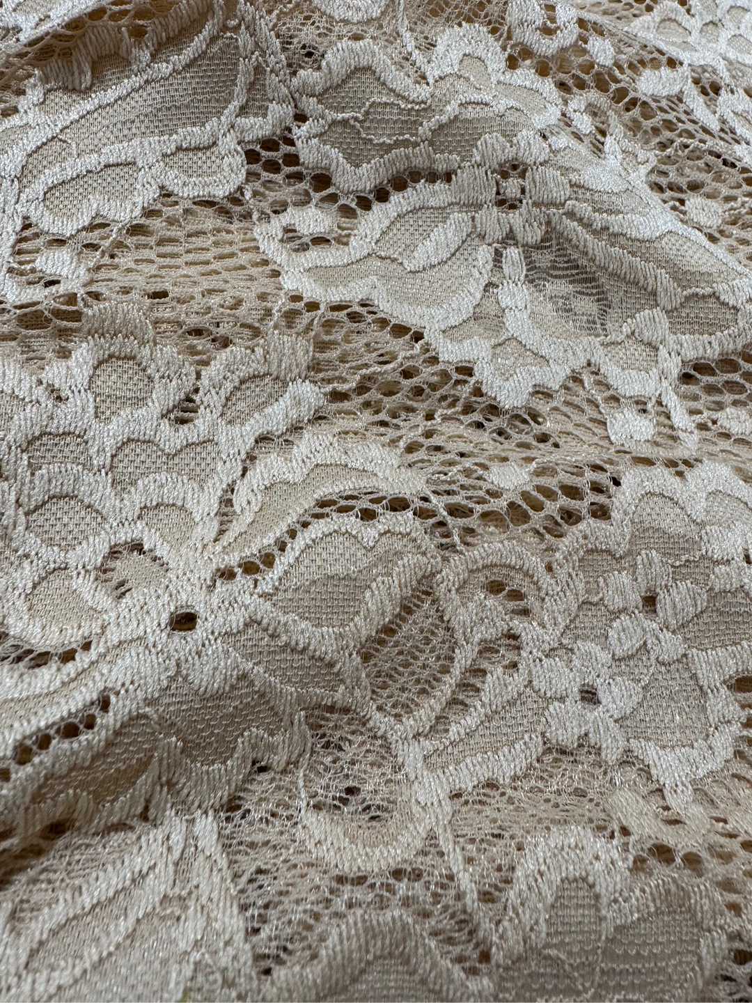 Poly Cotton Blend Fabric - Diamond Pattern Lace Ivory