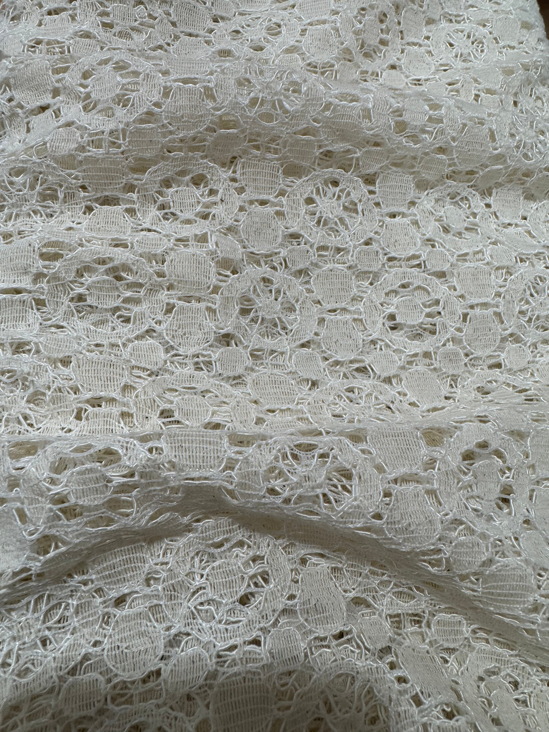 Poly Cotton Blend Fabric - Lace Ivory with Circular Pattern