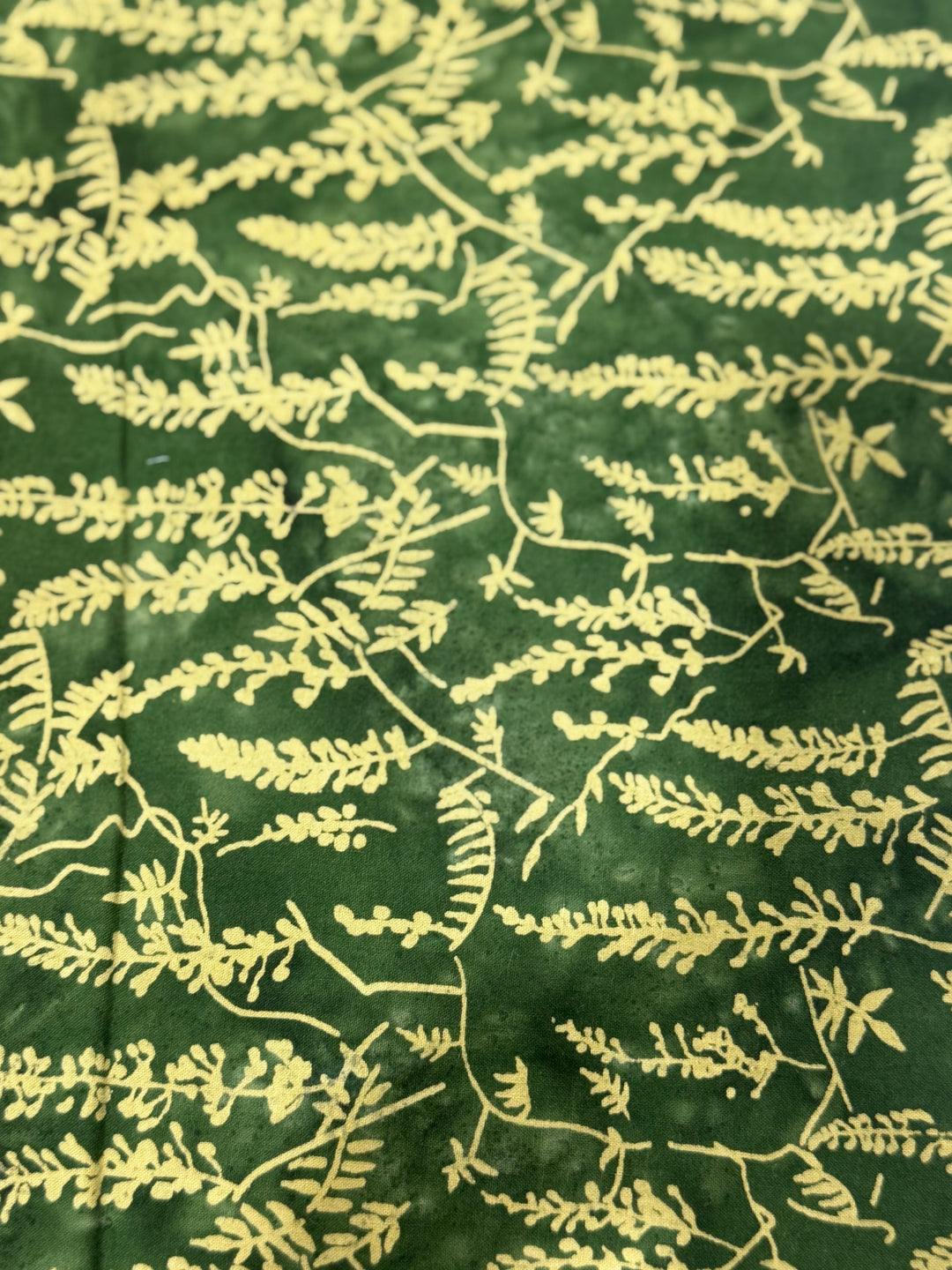 Quilting Batiks Fabric - Green with Leaves