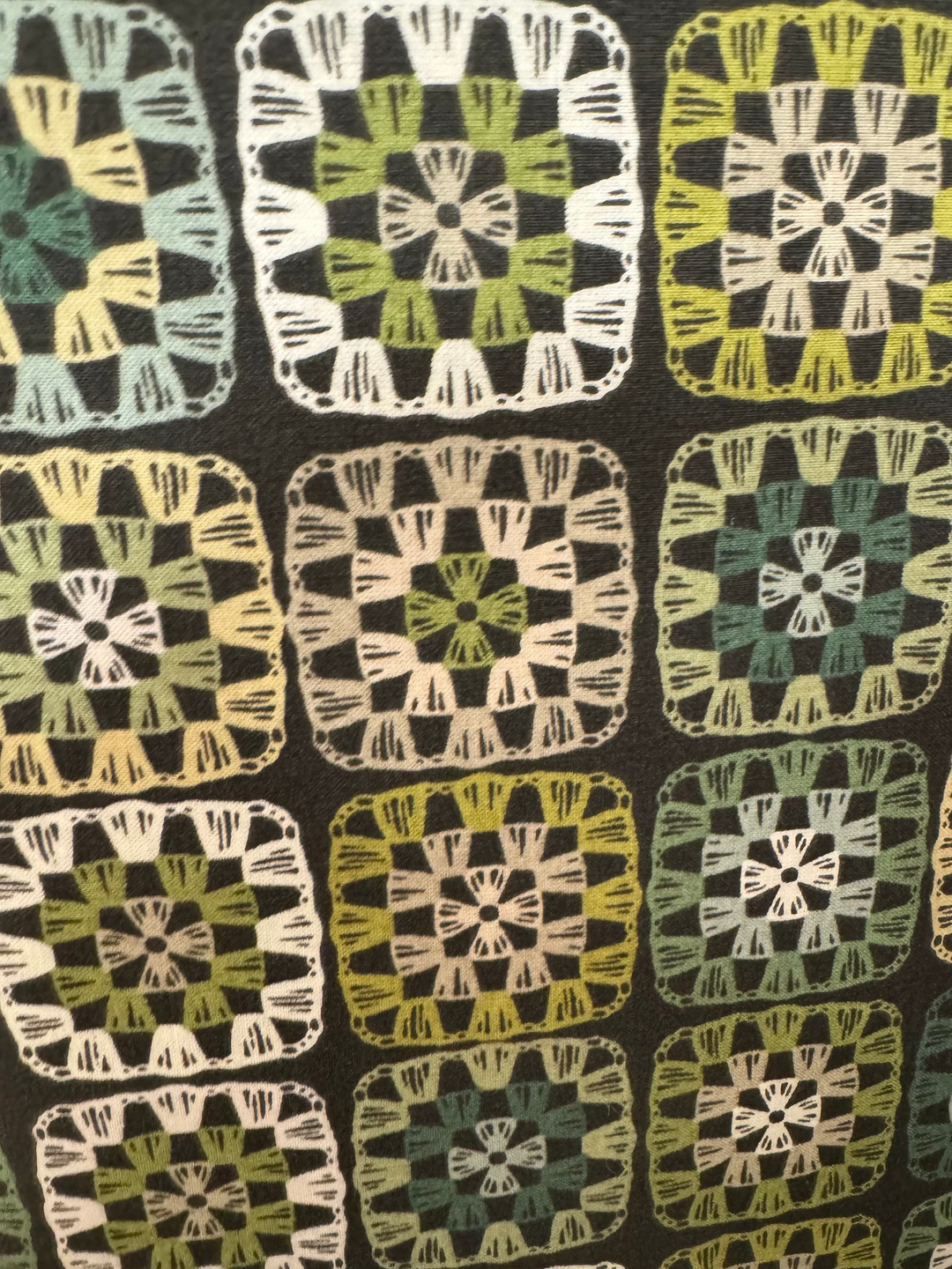 Quilting Cotton Fabric - Brown with Green Square Design