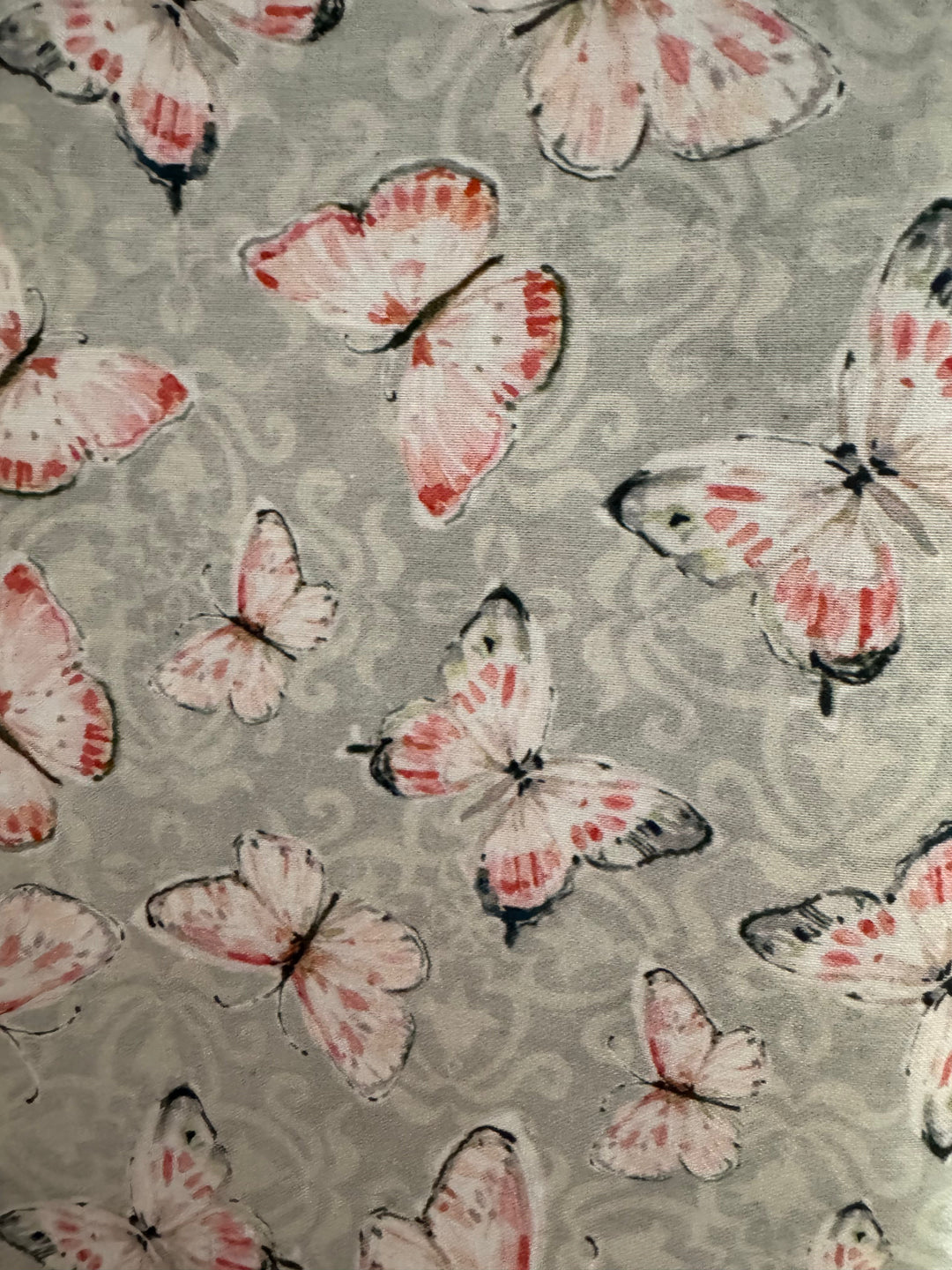 Quilting Cotton Fabric - Gray with Butterflies