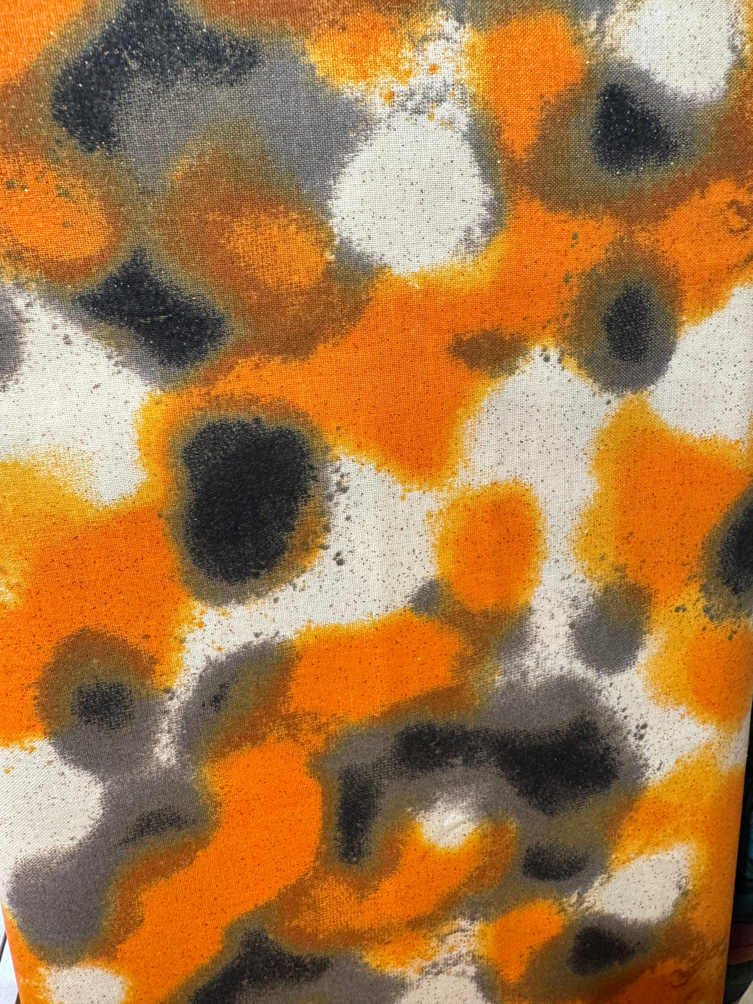 Quilting Cotton Fabric - Orange with Black and White