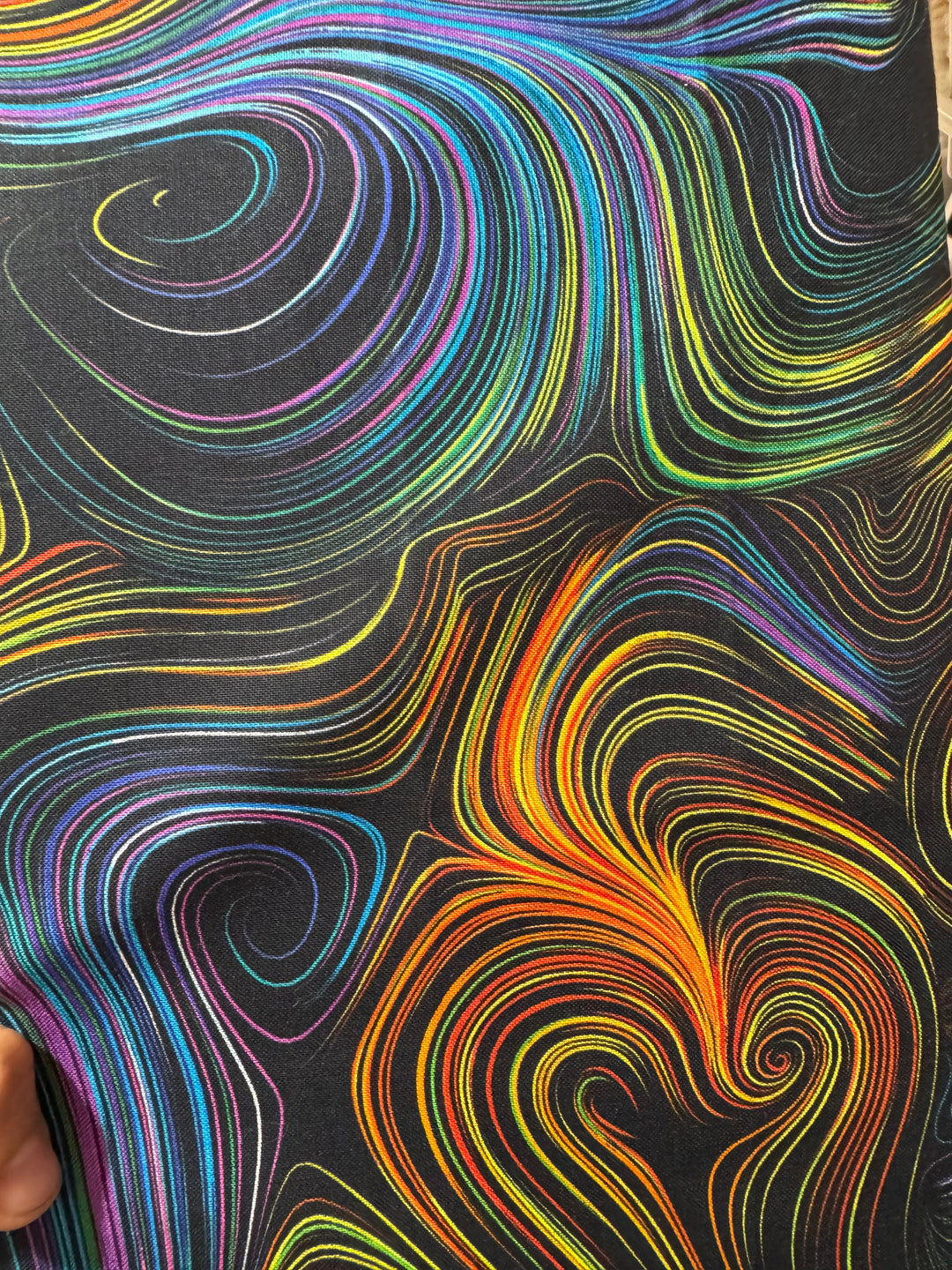 Quilting Cotton Fabric - Black with Colorful Swirls