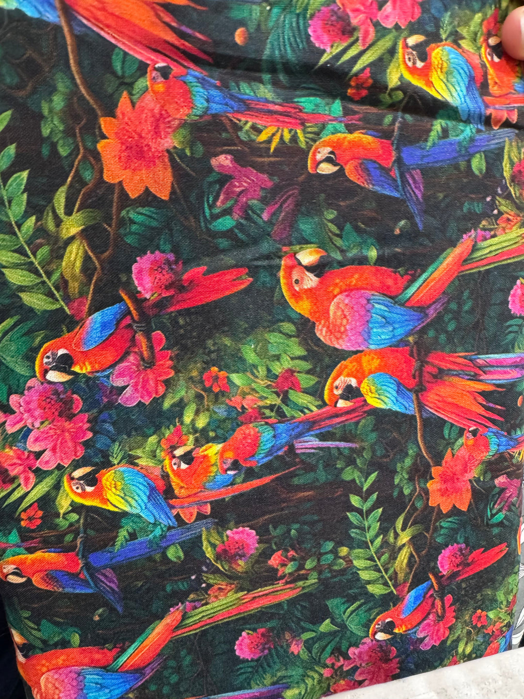 Quilting Cotton Fabric - Black with Parrots