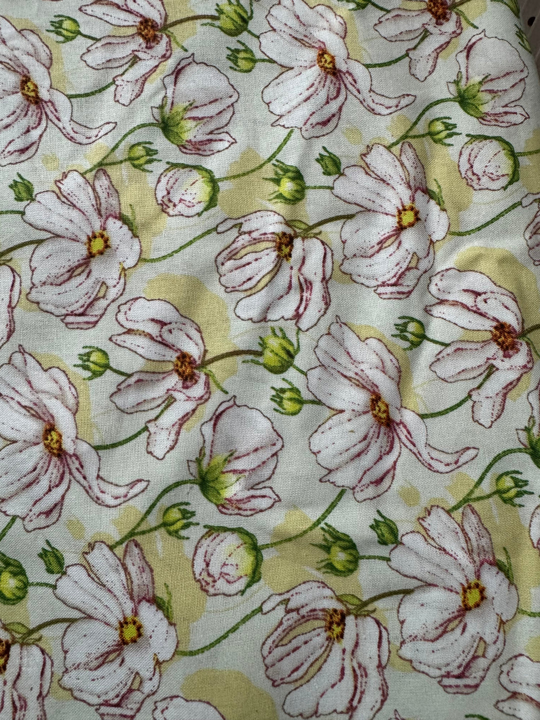 Quilting Cotton Fabric - Cream and Buttercream with Flowers