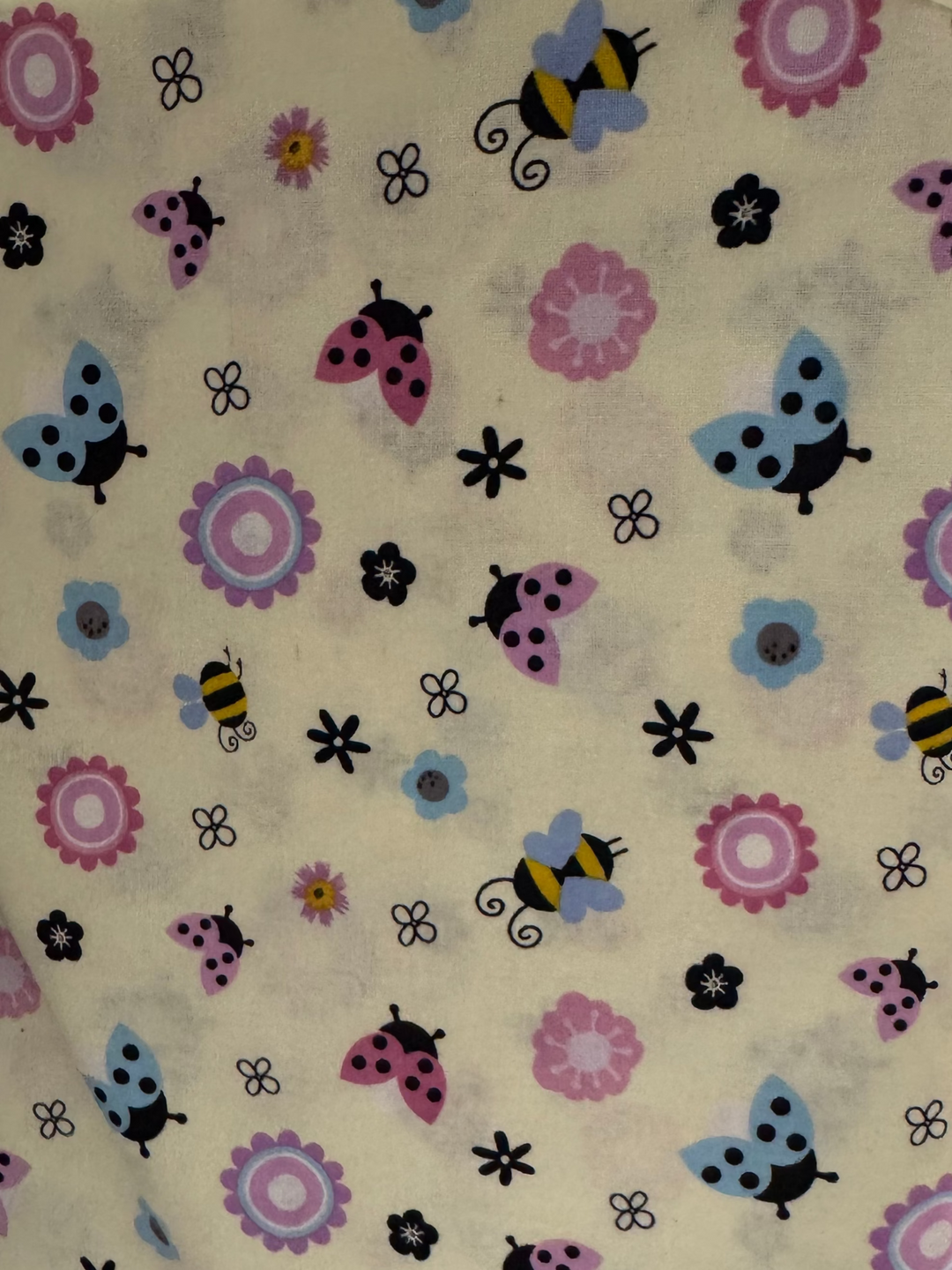 Quilting Cotton Fabric - Cream with Bees and Ladybugs