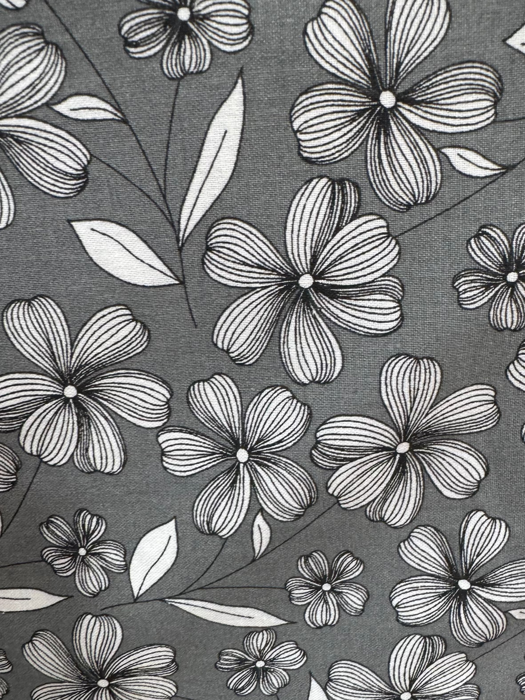 Quilting Cotton Fabric - Sketch Daisies on Gray