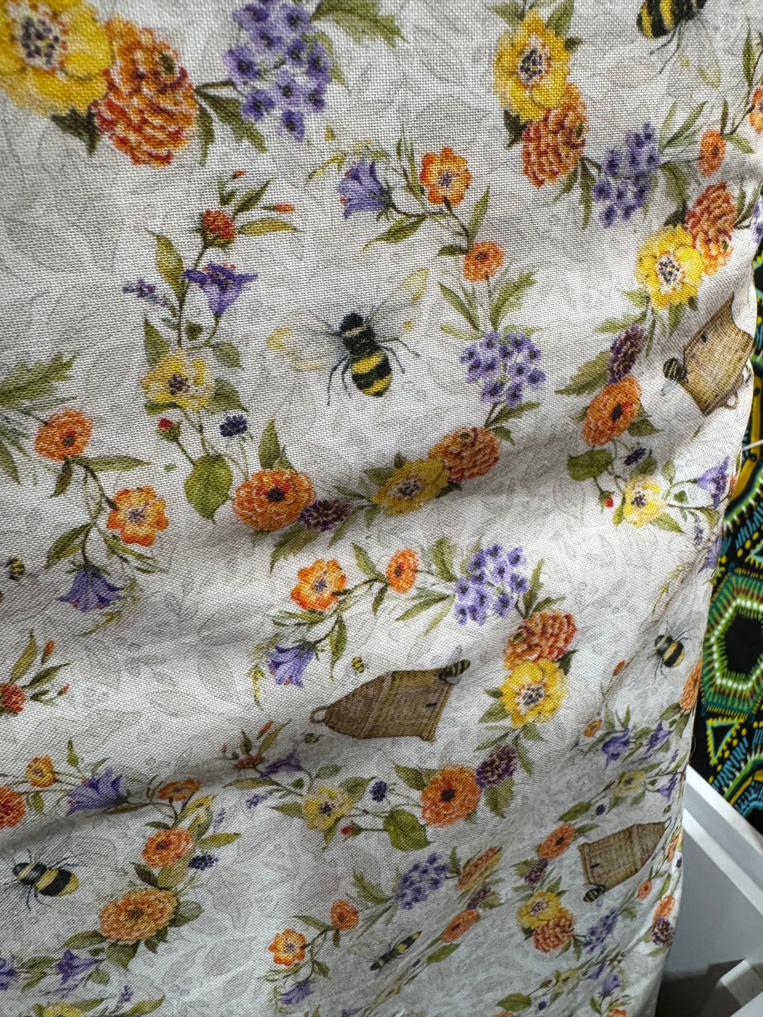 Quilting Cotton Fabric - Cream with Bees and Flowers