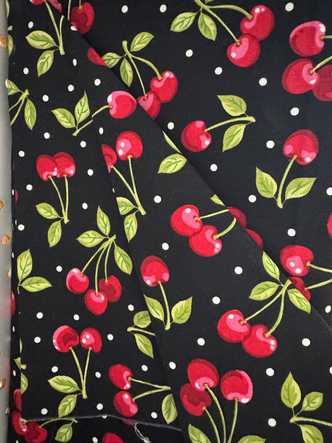 Quilting Cotton Fabric - Black with Cherries