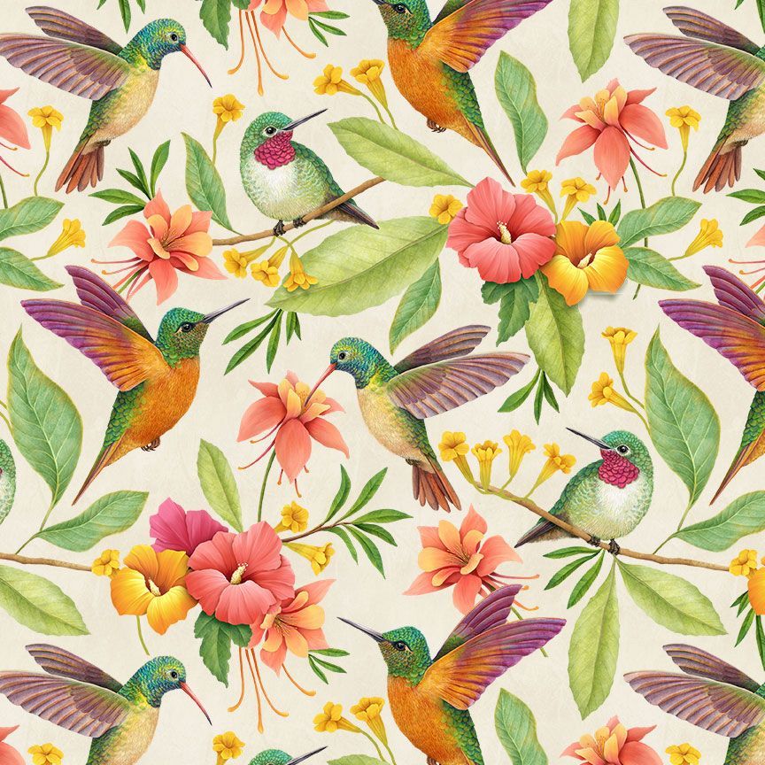 HUMMINGBIRD & TROPICAL FLORALS  | Paradise Found | by Rosie Dore|  TImeless Treasures