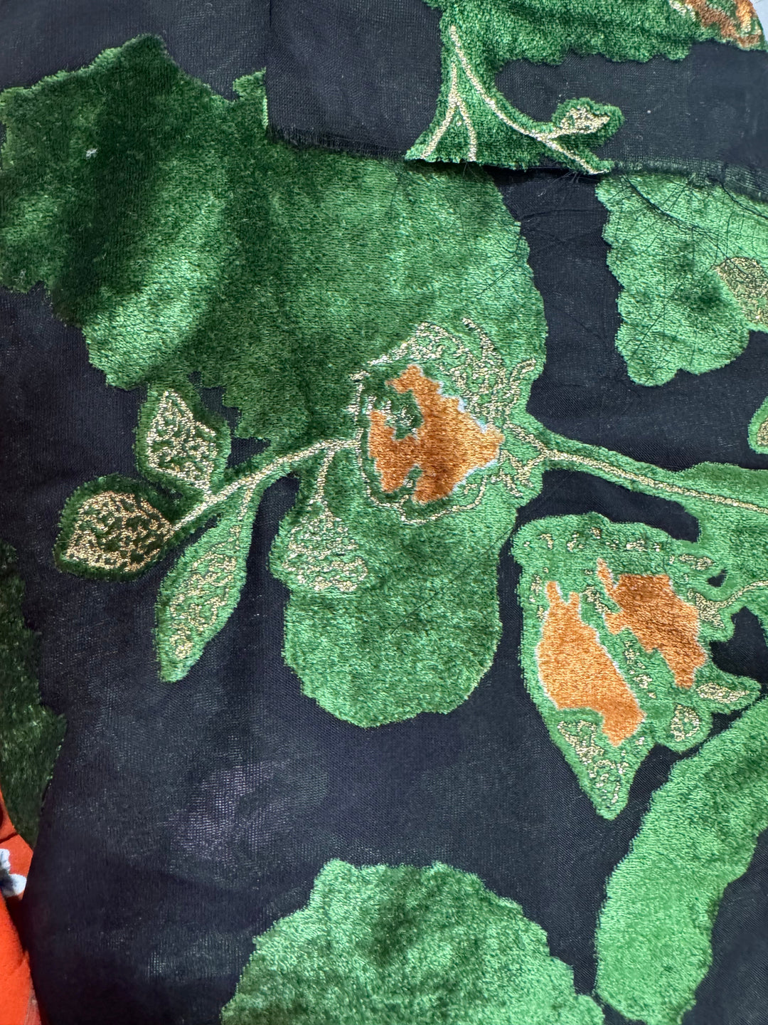 Silk Burnout Velvet Fabric - Green/Black