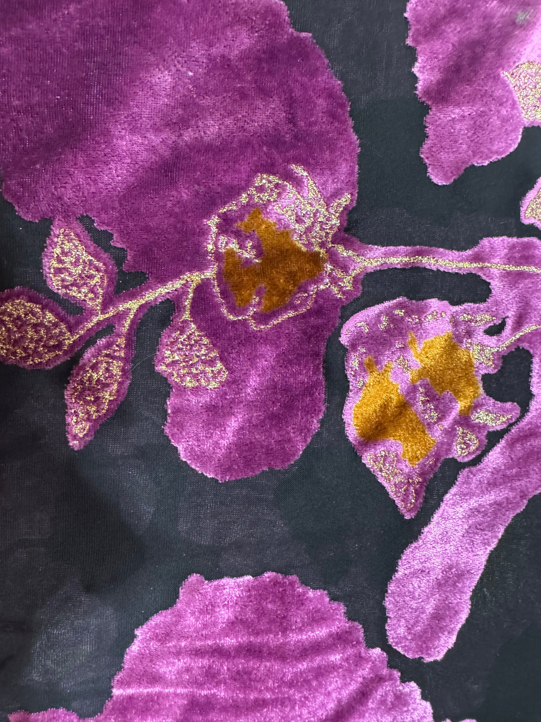 Silk Burnout Velvet Fabric - Purple and Black