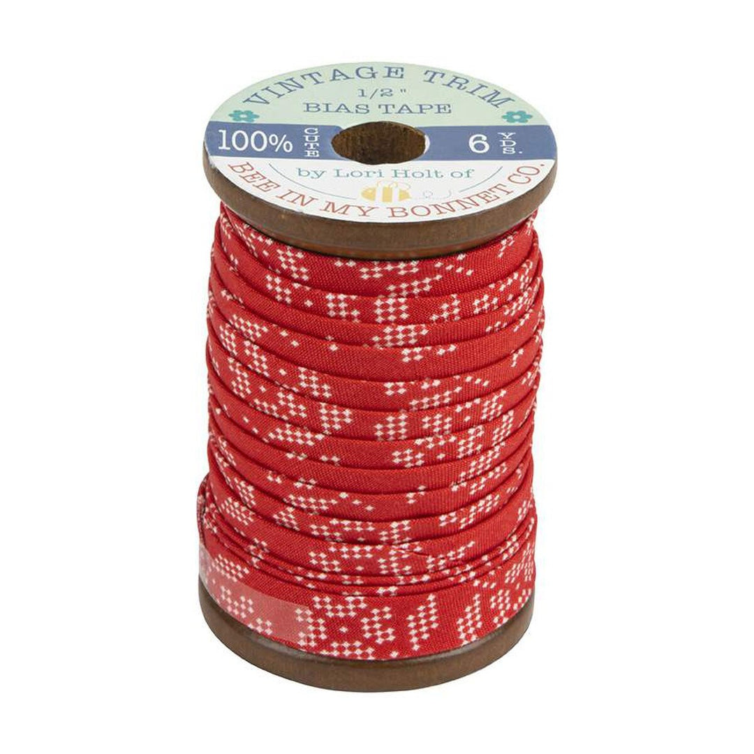 My Happy Place Stitch 1/2 Inch Bias Tape Red Flower