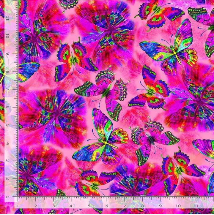 Butterfly Garden Flying Electric Butterflies Pink | Timeless Treasures